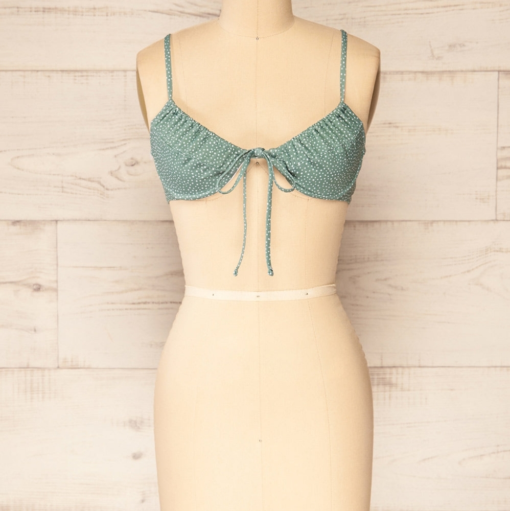 Green and white polka dot bikini Top * no matching bottoms*